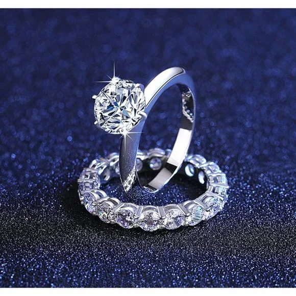 Certified 2ct. t.w. Diamond Moissanite Wedding Ring Set NEW - Picture 4 of 9